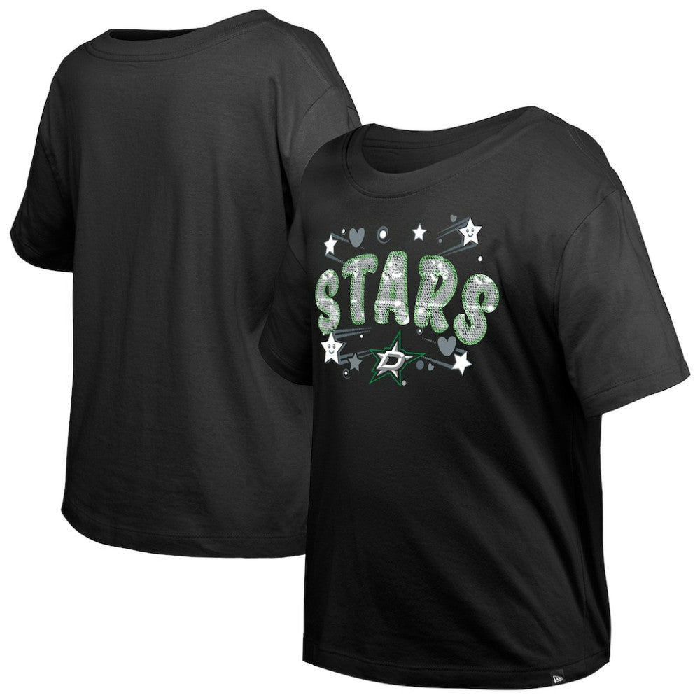 Dallas Stars New Era Girl's Youth Flip Sequin T-Shirt - Black | US 201889084