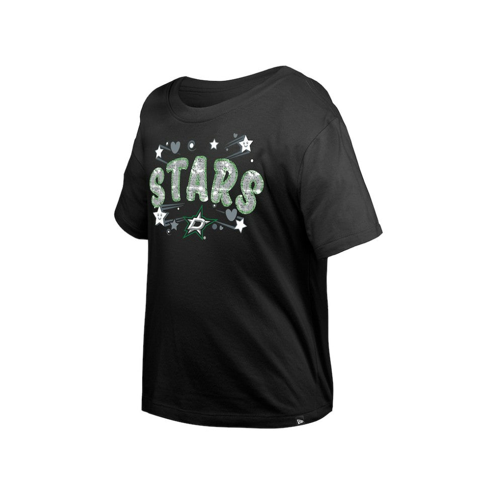 Dallas Stars New Era Girl's Youth Flip Sequin T-Shirt - Black | US 201889084