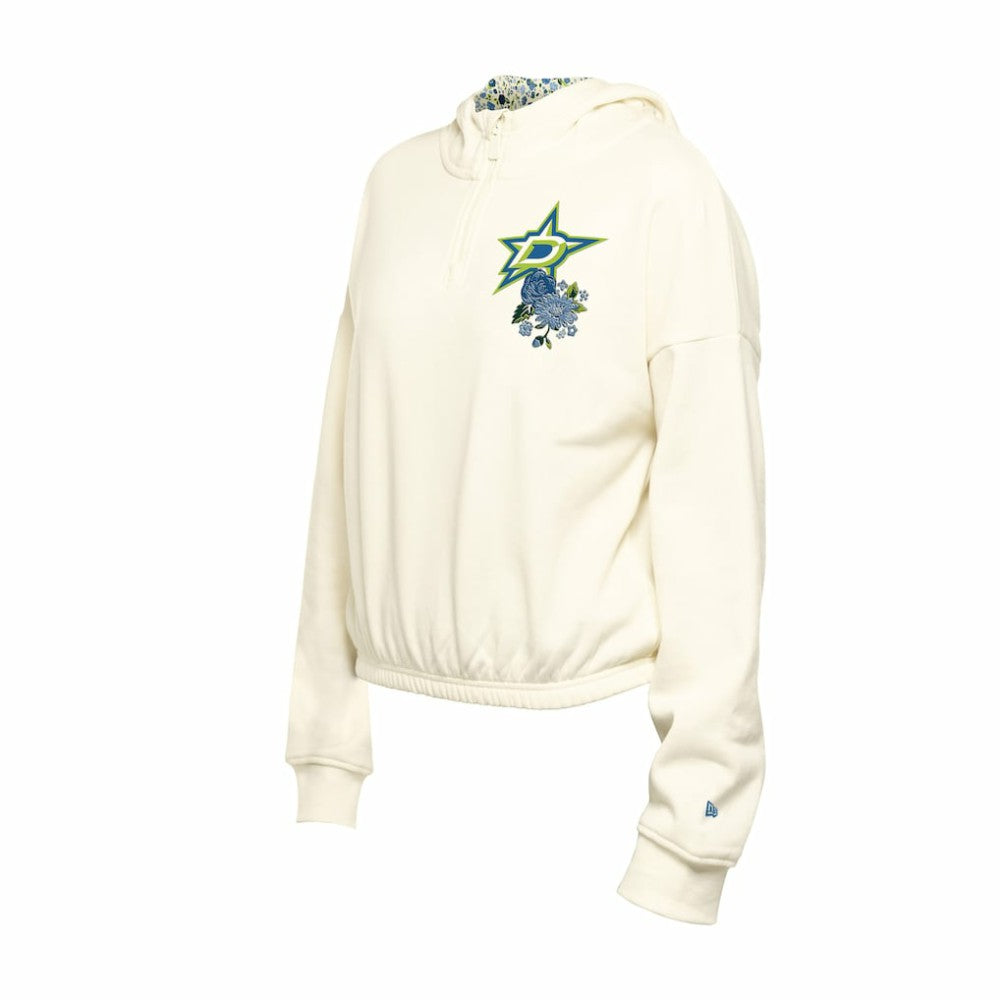 Dallas Stars New Era Women's Glam Game Quarter-Zip Cropped Floral Hoodie Pullover - Cream | US 201889088