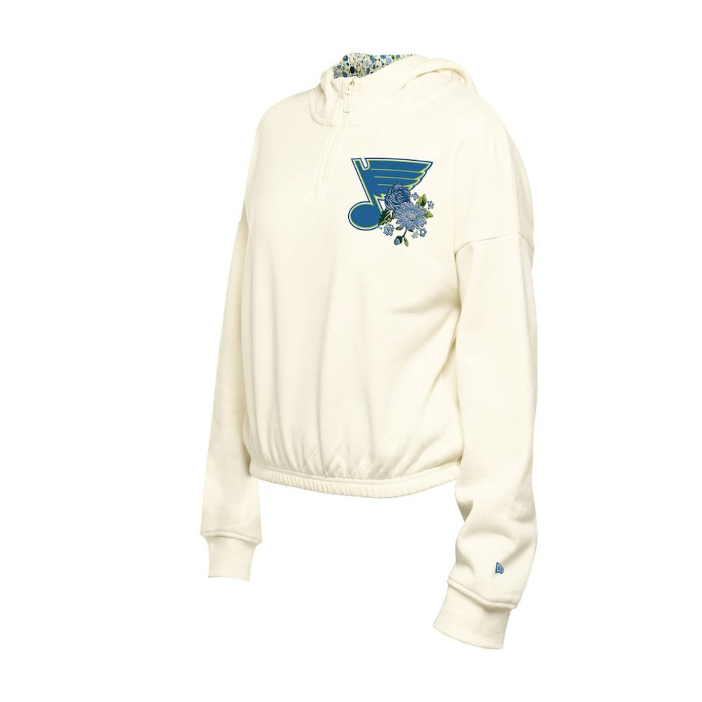 St. Louis Blues New Era Women's Glam Game Quarter-Zip Cropped Floral Hoodie Pullover - Cream | US 201889095