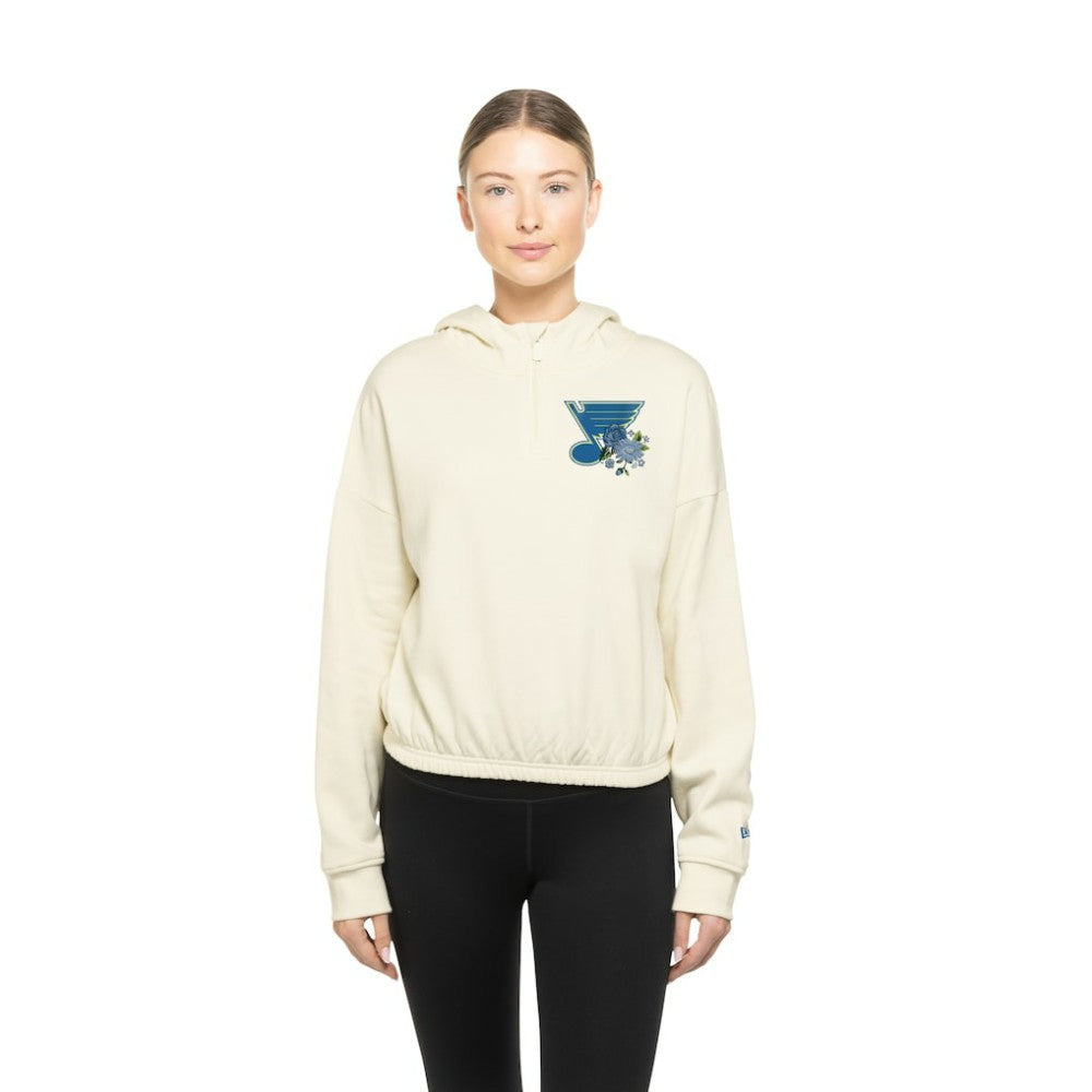 St. Louis Blues New Era Women's Glam Game Quarter-Zip Cropped Floral Hoodie Pullover - Cream | US 201889095