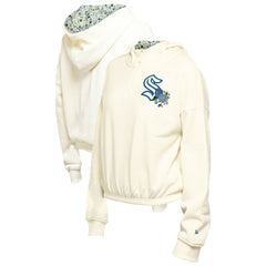 Seattle Kraken New Era Women's Glam Game Quarter-Zip Cropped Floral Hoodie Pullover - Cream | US 201889102