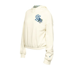 Seattle Kraken New Era Women's Glam Game Quarter-Zip Cropped Floral Hoodie Pullover - Cream | US 201889102
