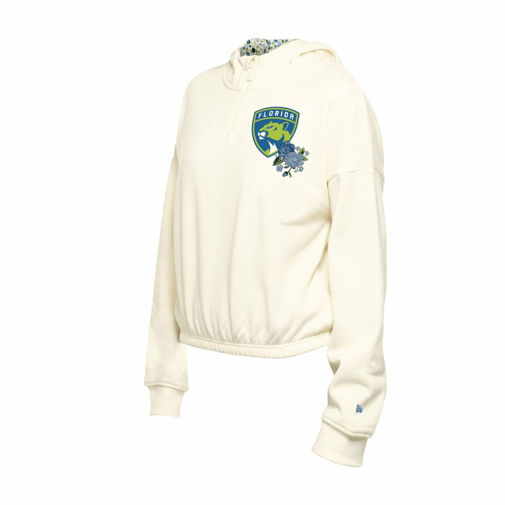 Florida Panthers New Era Women's Glam Game Quarter-Zip Cropped Floral Hoodie Pullover - Cream | US 201889110