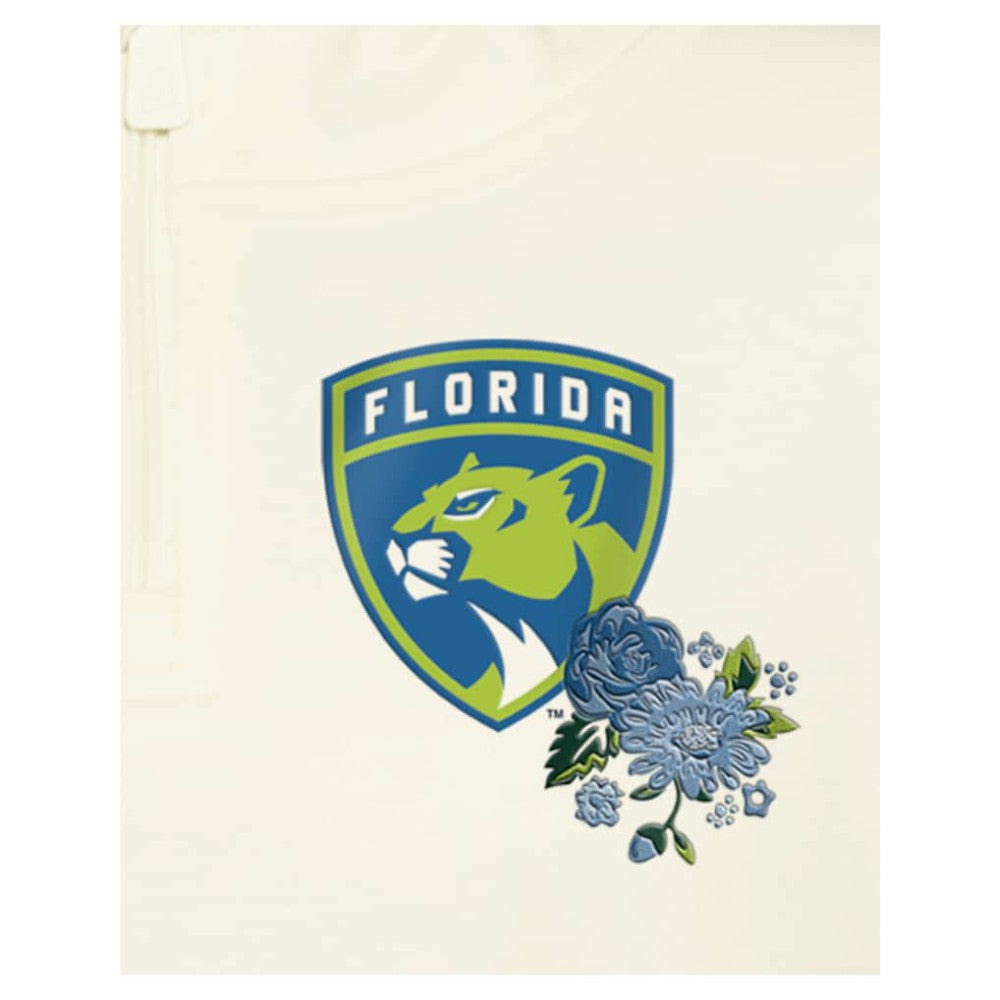 Florida Panthers New Era Women's Glam Game Quarter-Zip Cropped Floral Hoodie Pullover - Cream | US 201889110