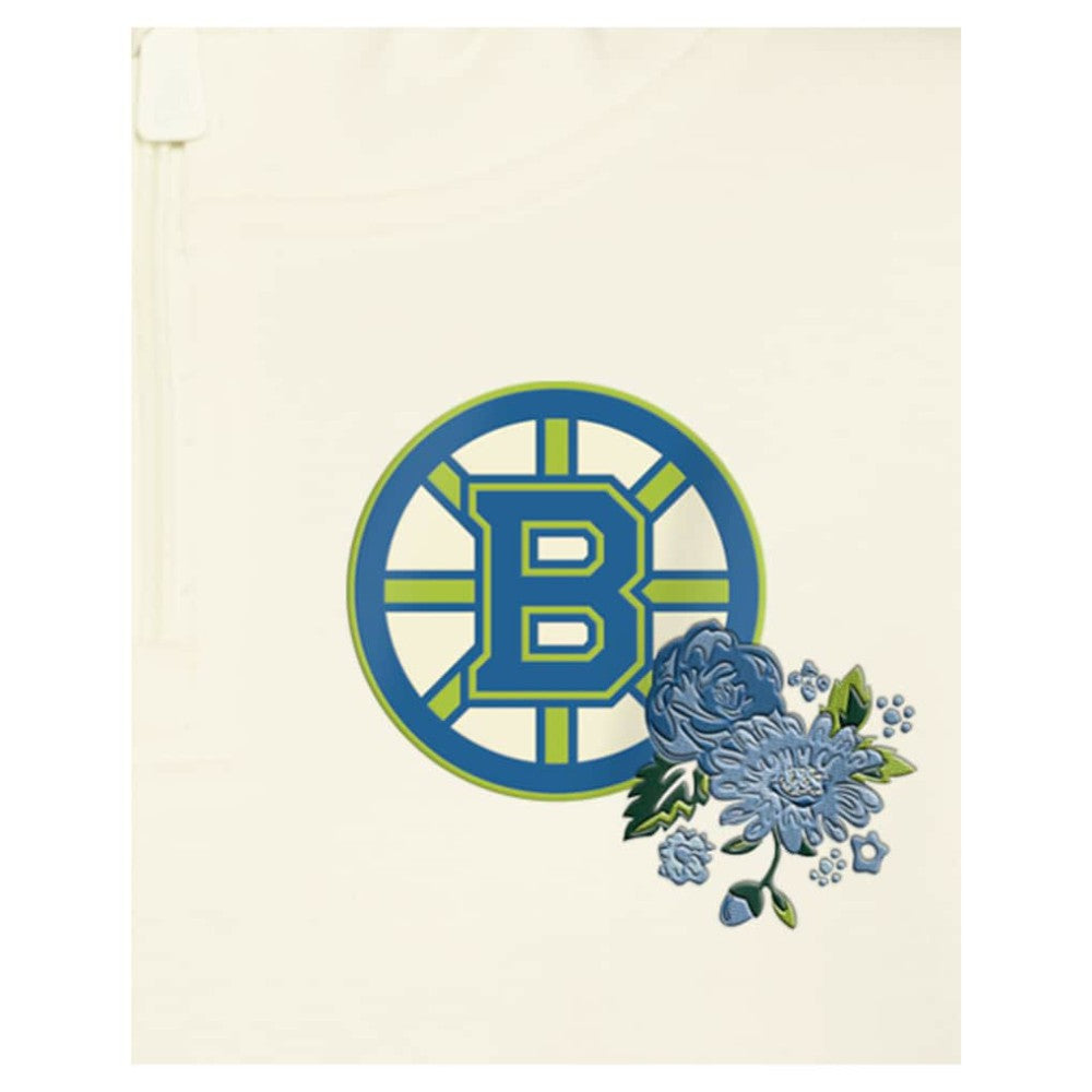 Boston Bruins New Era Women's Glam Game Quarter-Zip Cropped Floral Hoodie Pullover - Cream | US 201889113