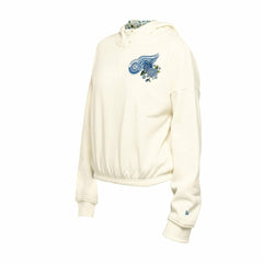 Detroit Red Wings New Era Women's Glam Game Quarter-Zip Cropped Floral Hoodie Pullover - Cream | US 201889116