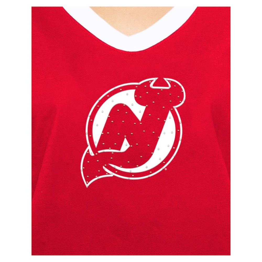 New Jersey Devils New Era Women's Game Day Rhinestuds T-Shirt - Red | US 201889151