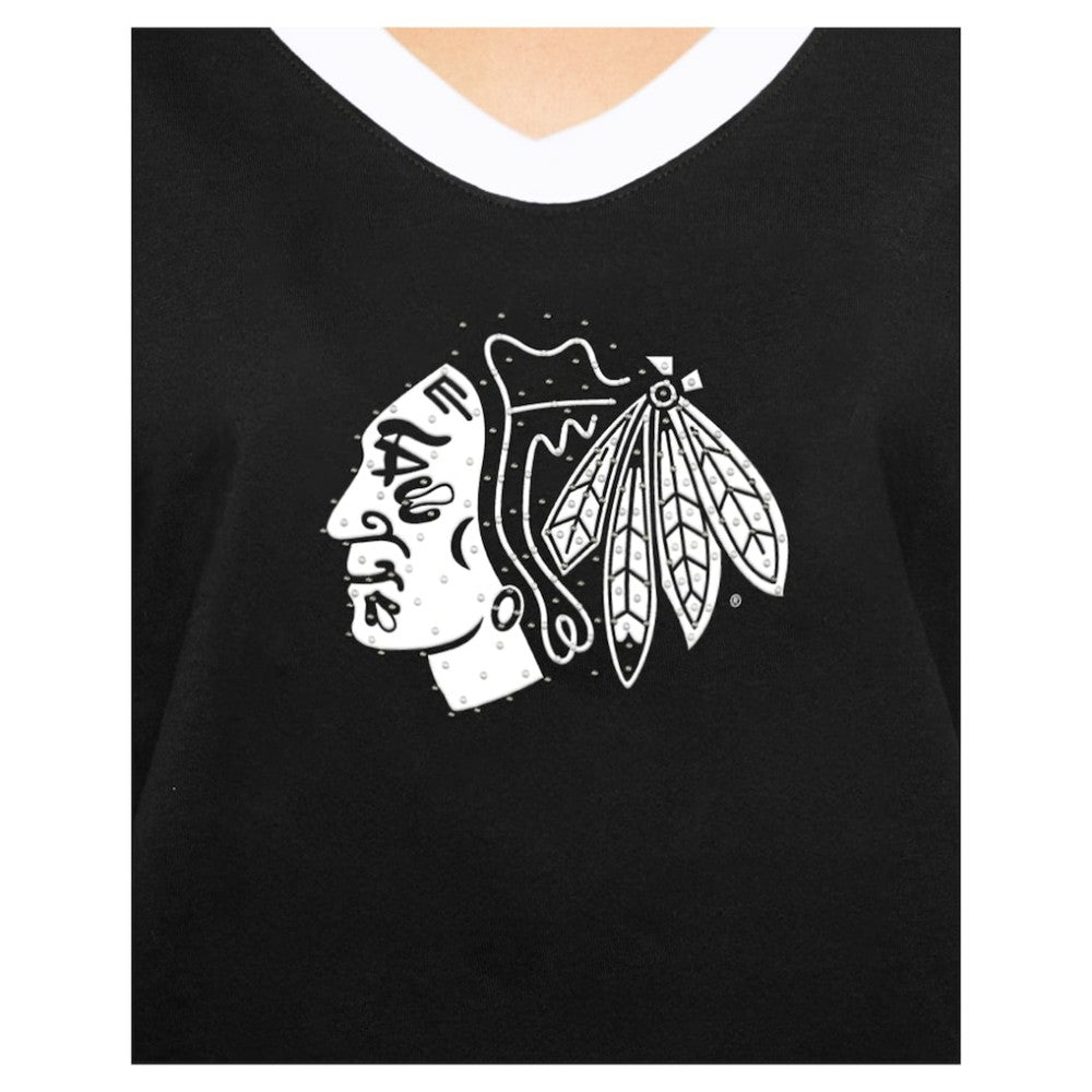 Chicago Blackhawks New Era Women's Game Day Rhinestuds T-Shirt - Black | US 201889154