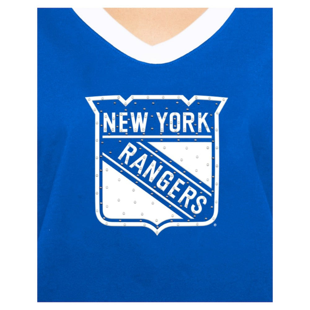 New York Rangers New Era Women's Game Day Rhinestuds T-Shirt - Blue | US 201889161