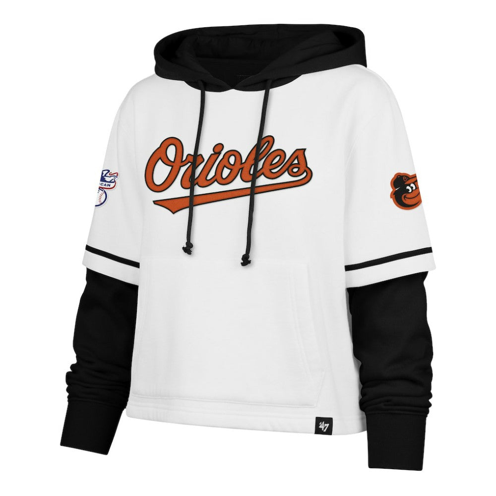 Baltimore Orioles '47 Women's Trifecta Shortstop Cropped Pullover Hoodie - White Hoodies
