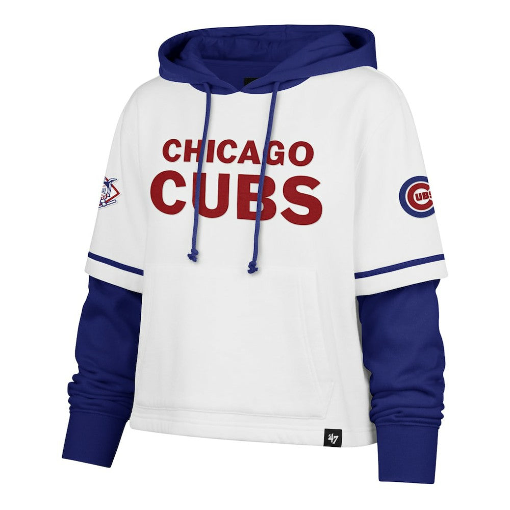 Chicago Cubs '47 Women's Trifecta Shortstop Cropped Pullover Hoodie - White Hoodies