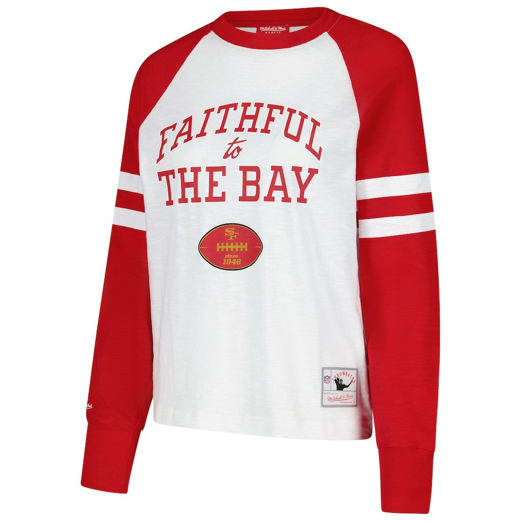 San Francisco 49ers Women's Slub Long Sleeve T-Shirt - White/Scarlet T-shirts