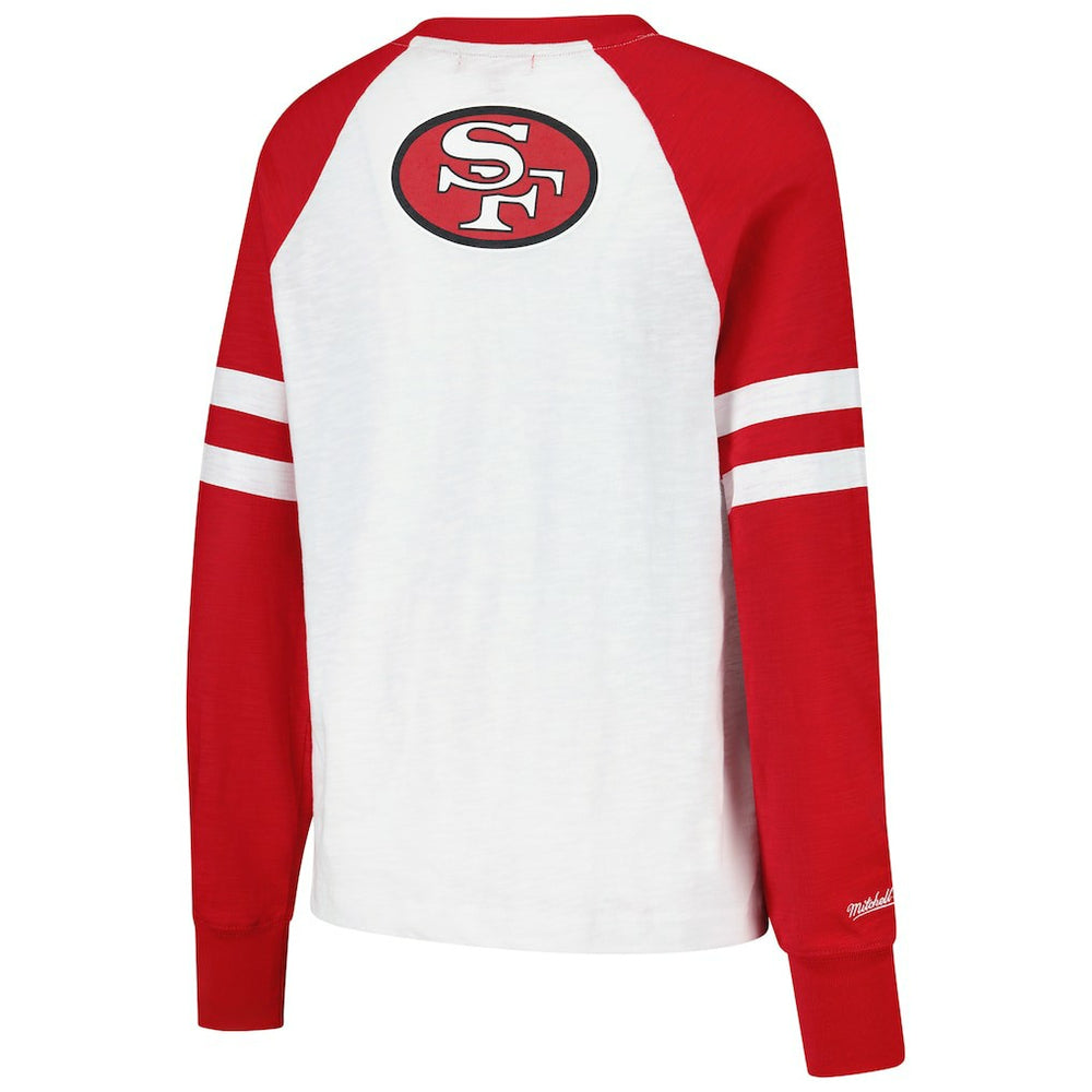San Francisco 49ers Women's Slub Long Sleeve T-Shirt - White/Scarlet T-shirts