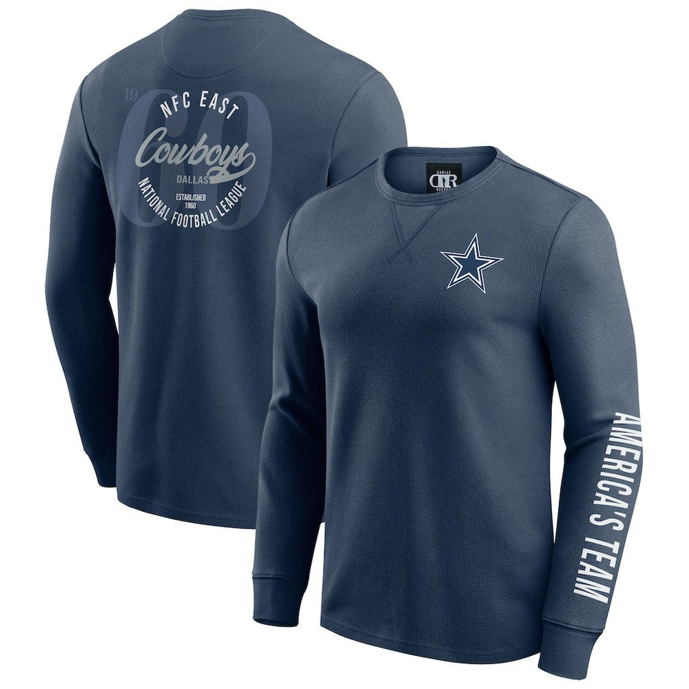 Dallas Cowboys Darius Rucker Collection Washed Waffle-Knit Long Sleeve T-Shirt - Navy T-shirts