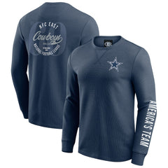 Dallas Cowboys Darius Rucker Collection Washed Waffle-Knit Long Sleeve T-Shirt - Navy T-shirts
