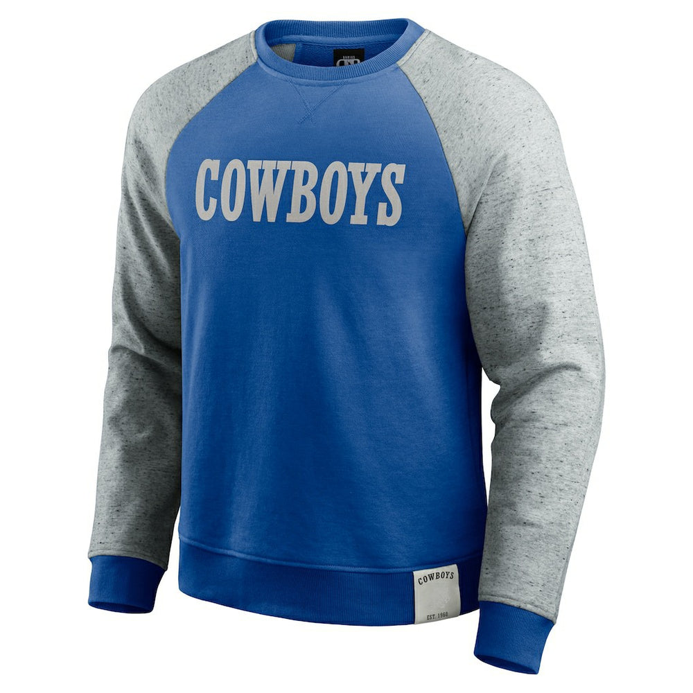 Dallas Cowboys Darius Rucker Collection Throwback Color Block Raglan Pullover Sweatshirt - Blue/Gray Pullover