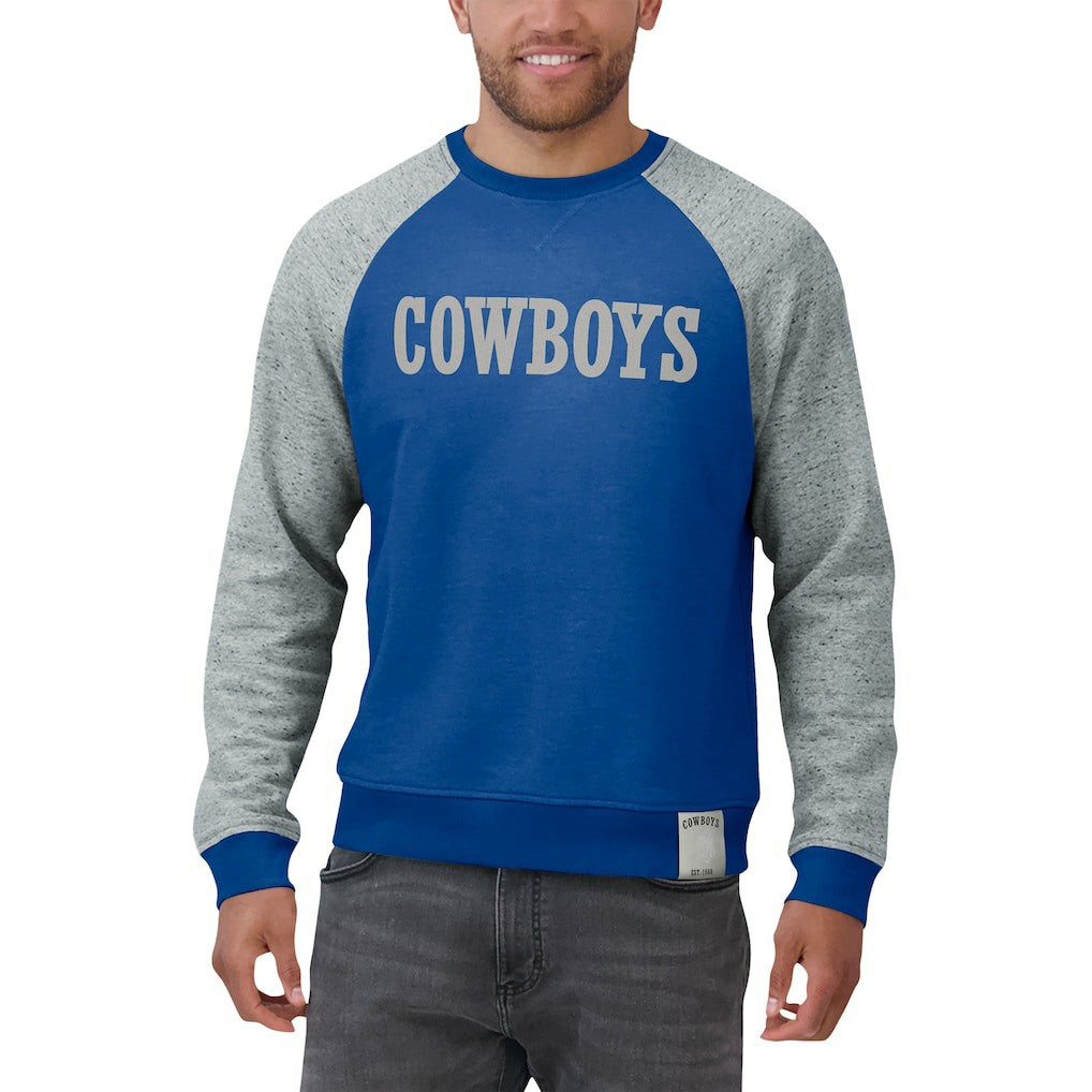 Dallas Cowboys Darius Rucker Collection Throwback Color Block Raglan Pullover Sweatshirt - Blue/Gray Pullover