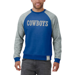 Dallas Cowboys Darius Rucker Collection Throwback Color Block Raglan Pullover Sweatshirt - Blue/Gray Pullover