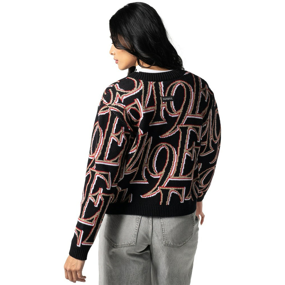 San Francisco 49ers The Wild Collective Women's Cropped Full-Button Cardigan Sweater - Black