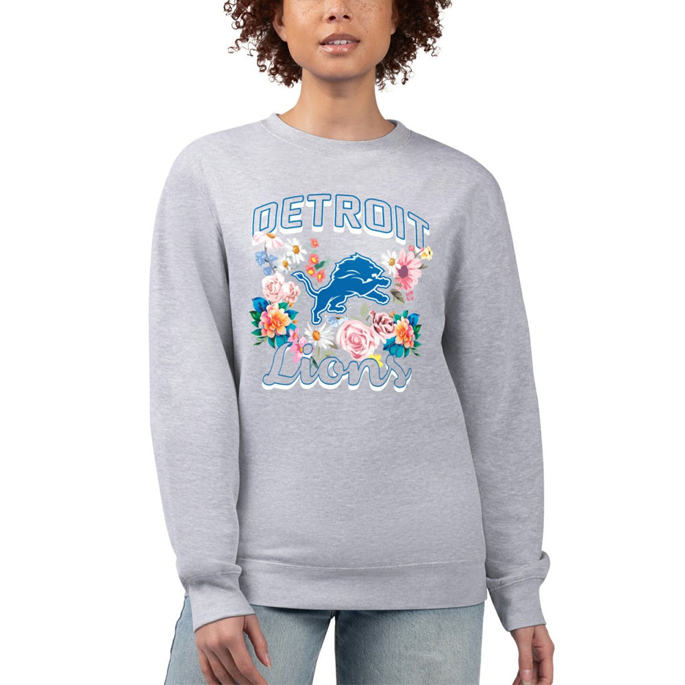 Detroit Lions G-III 4Her by Carl Banks Women's Flower Logo Graphic Fleece Pullover Sweatshirt - Heather Gray Pullover
