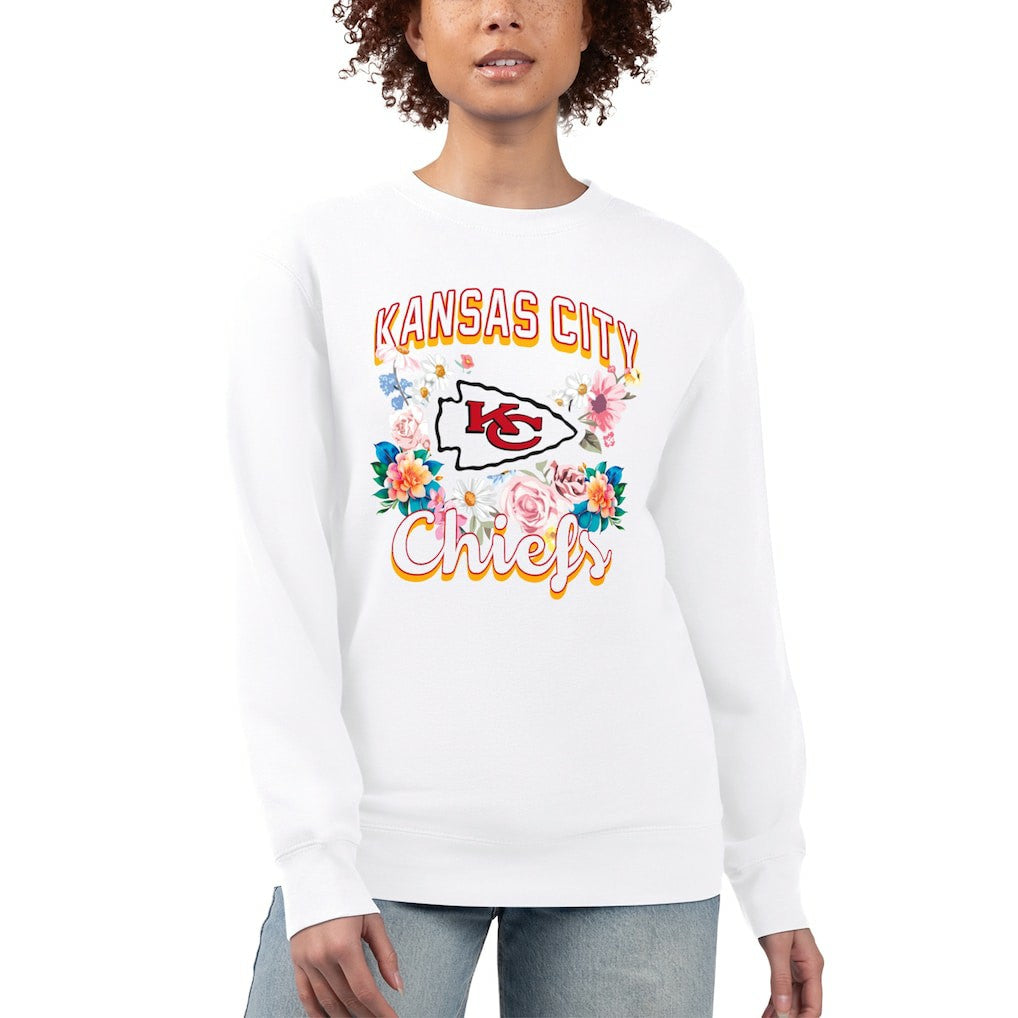 Kansas City Chiefs G-III 4Her by Carl Banks Women's Flower Logo Graphic Fleece Pullover Sweatshirt - White Pullover