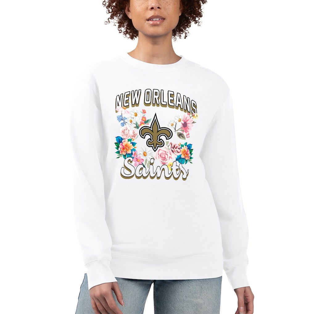 New Orleans Saints G-III 4Her by Carl Banks Women's Flower Logo Graphic Fleece Pullover Sweatshirt - White Pullover