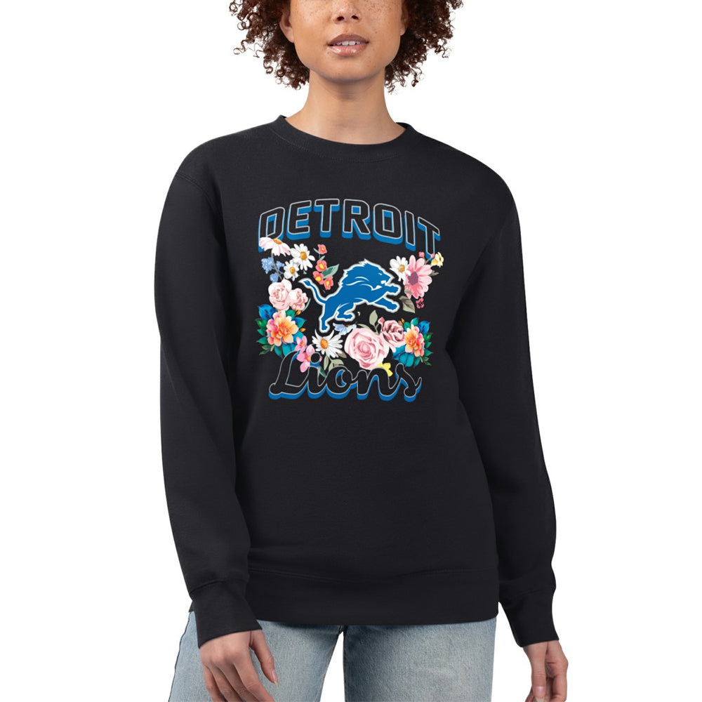 Detroit Lions G-III 4Her by Carl Banks Women's Flower Logo Graphic Fleece Pullover Sweatshirt - Black Pullover