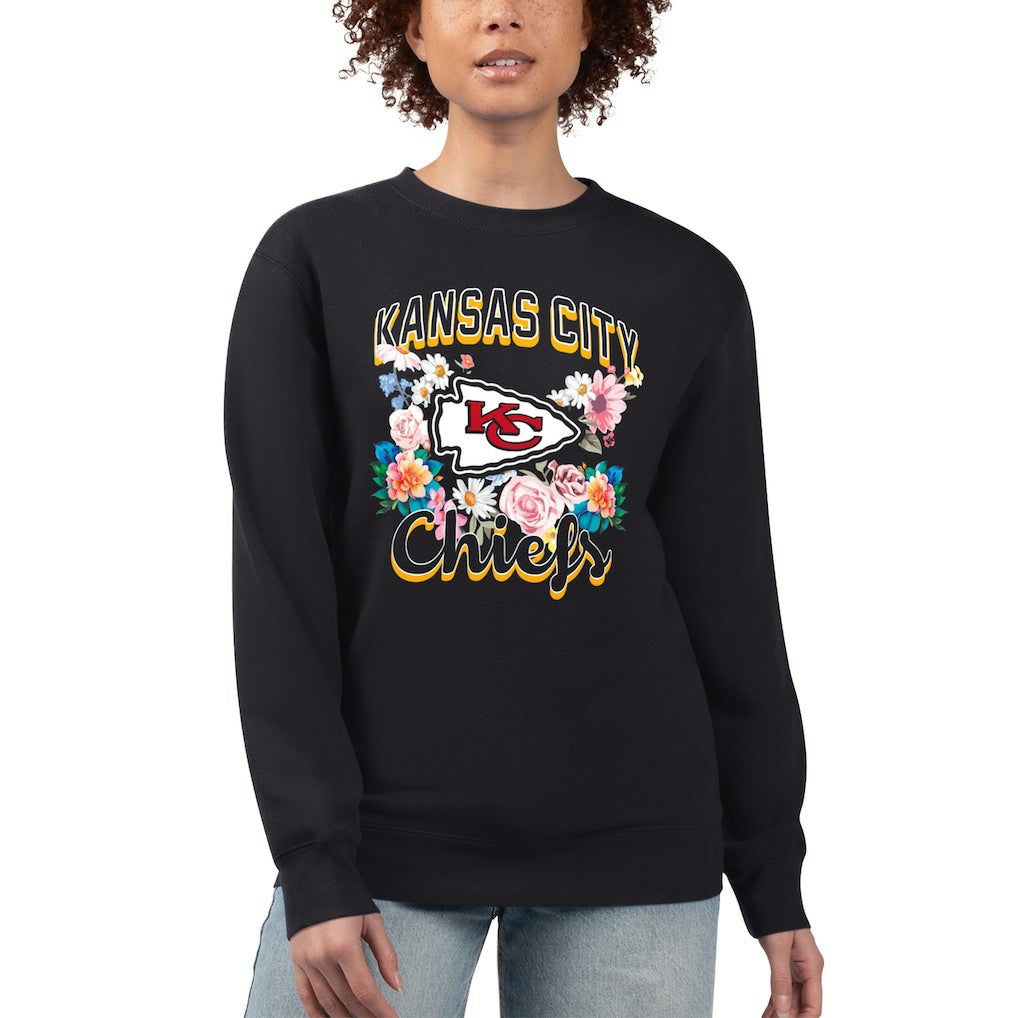 Kansas City Chiefs G-III 4Her by Carl Banks Women's Flower Logo Graphic Fleece Pullover Sweatshirt - Black Pullover