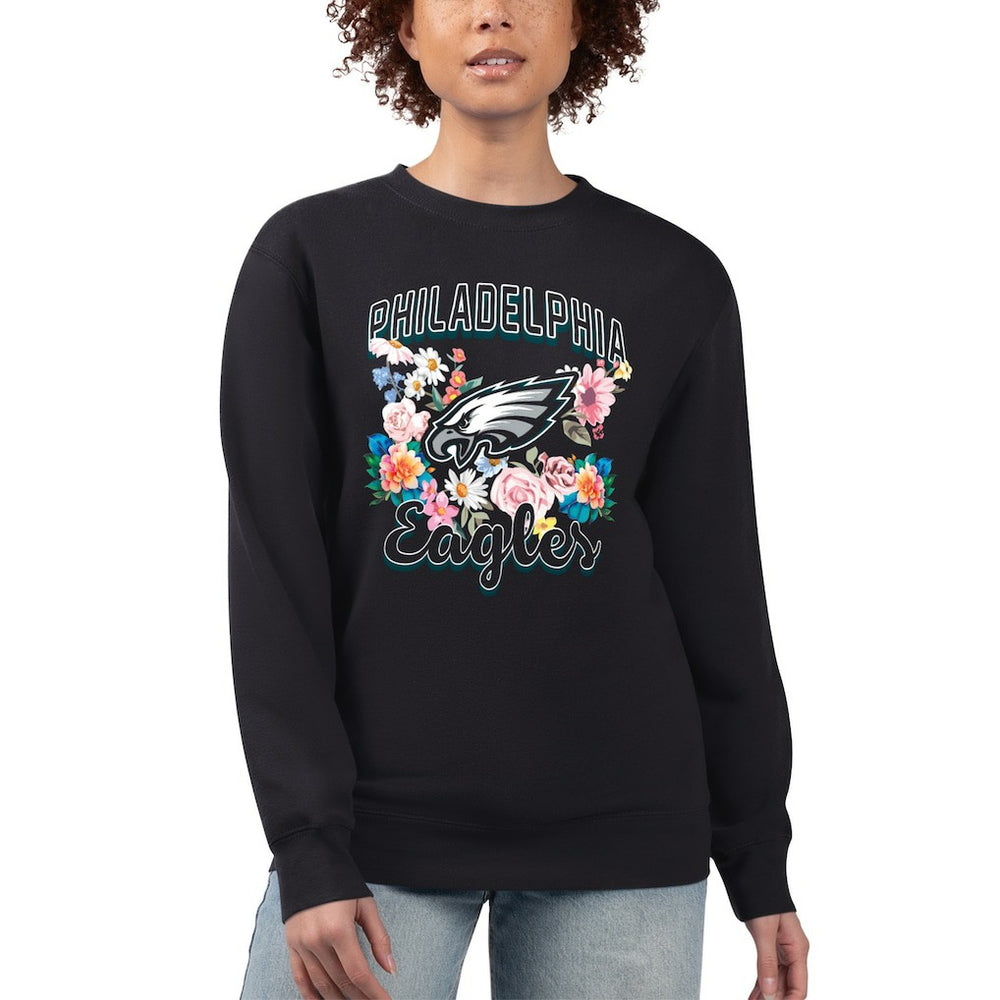 Philadelphia Eagles G-III 4Her by Carl Banks Women's Flower Logo Graphic Fleece Pullover Sweatshirt - Black Pullover