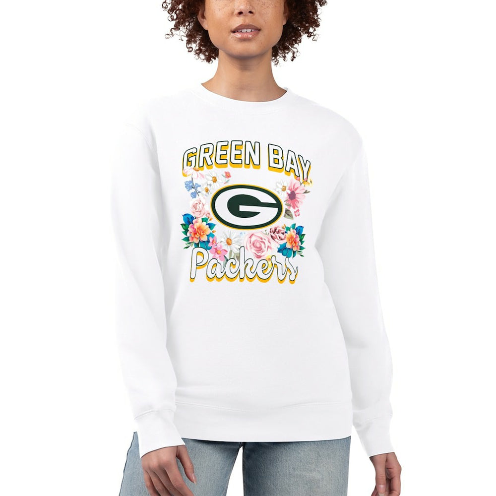 Green Bay Packers G-III 4Her by Carl Banks Women's Flower Logo Graphic Fleece Pullover Sweatshirt - White Pullover