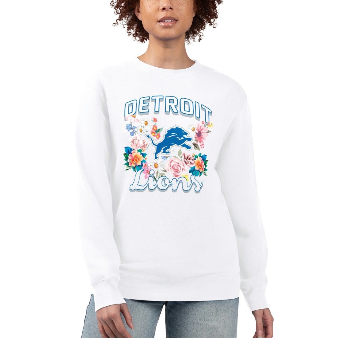 Detroit Lions G-III 4Her by Carl Banks Women's Flower Logo Graphic Fleece Pullover Sweatshirt - White Pullover