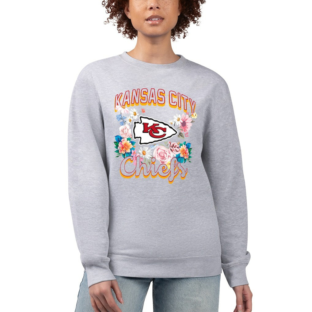 Kansas City Chiefs G-III 4Her by Carl Banks Women's Flower Logo Graphic Fleece Pullover Sweatshirt - Heather Gray Pullover