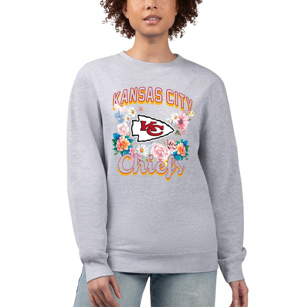 Kansas City Chiefs G-III 4Her by Carl Banks Women's Flower Logo Graphic Fleece Pullover Sweatshirt - Heather Gray Pullover