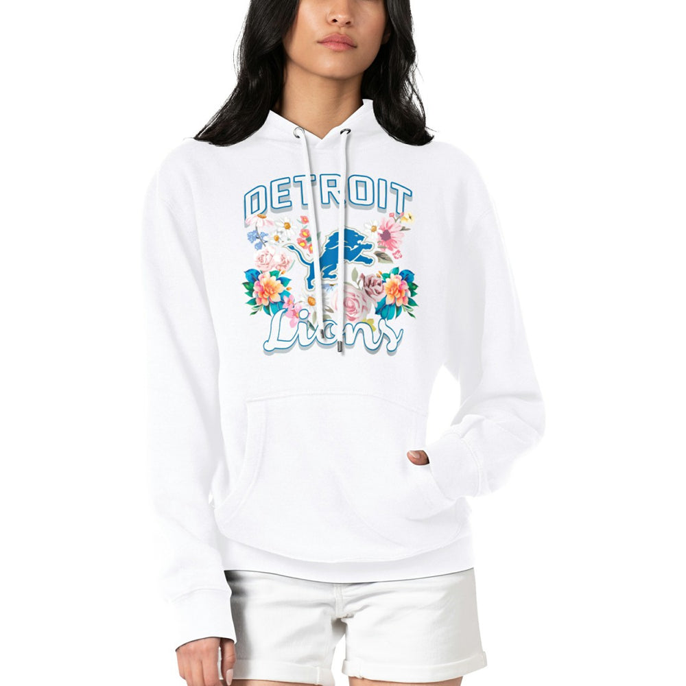Detroit Lions G-III 4Her by Carl Banks Women's Flowers Team Logo Graphic Fleece Pullover Hoodie - White Hoodies