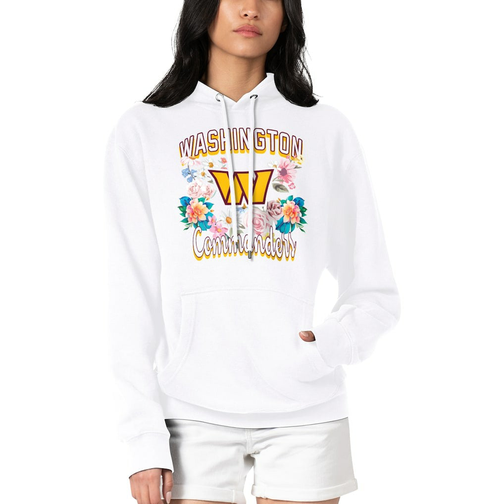 Washington Commanders G-III 4Her by Carl Banks Women's Flowers Team Logo Graphic Fleece Pullover Hoodie - White Hoodies