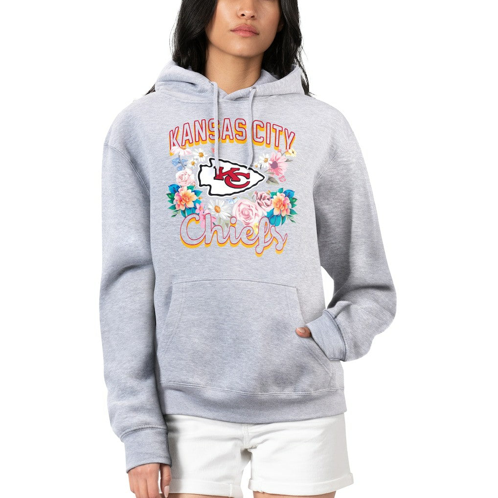 Kansas City Chiefs G-III 4Her by Carl Banks Women's Flowers Team Logo Graphic Fleece Pullover Hoodie - Heather Gray Hoodies