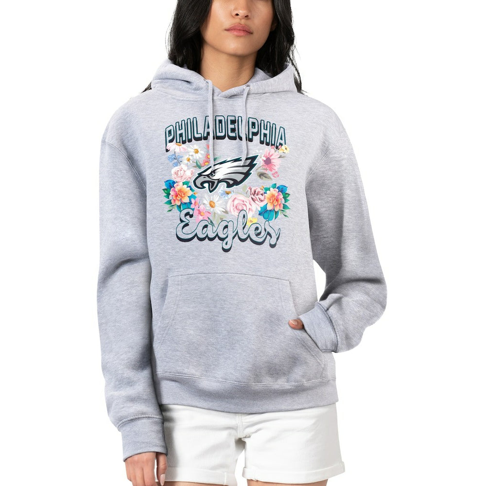 Philadelphia Eagles G-III 4Her by Carl Banks Women's Flowers Team Logo Graphic Fleece Pullover Hoodie - Heather Gray Hoodies