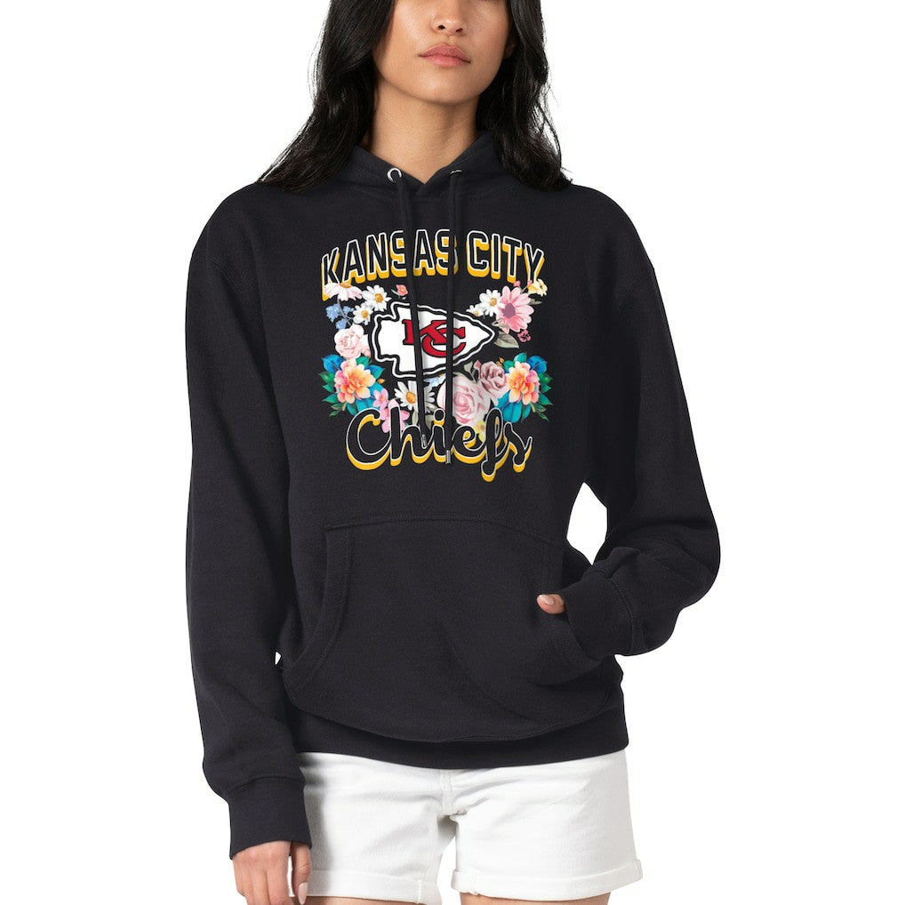 Kansas City Chiefs G-III 4Her by Carl Banks Women's Flowers Team Logo Graphic Fleece Pullover Hoodie - Black Hoodies