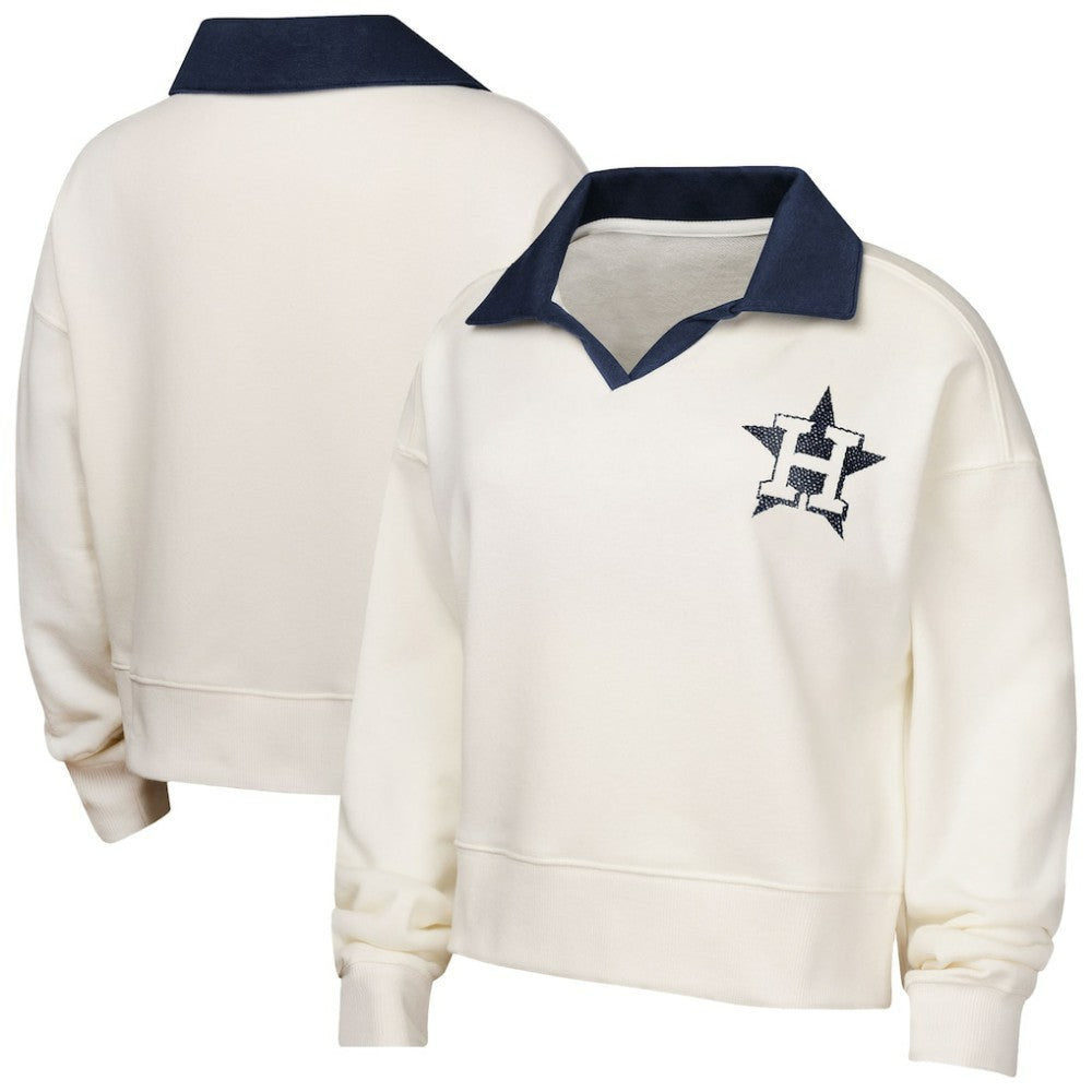 Houston Astros Girls Youth Ballpark Hit Collared V-Neck Pullover Sweatshirt - White Pullover