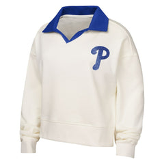 Philadelphia Phillies Girls Youth Ballpark Hit Collared V-Neck Pullover Sweatshirt - White Pullover