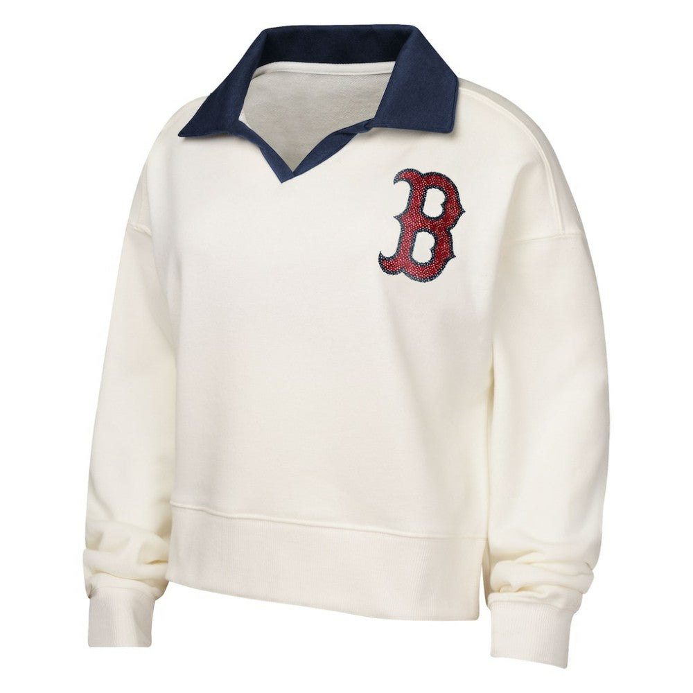 Boston Red Sox Girls Youth Ballpark Hit Collared V-Neck Pullover Sweatshirt - White Pullover