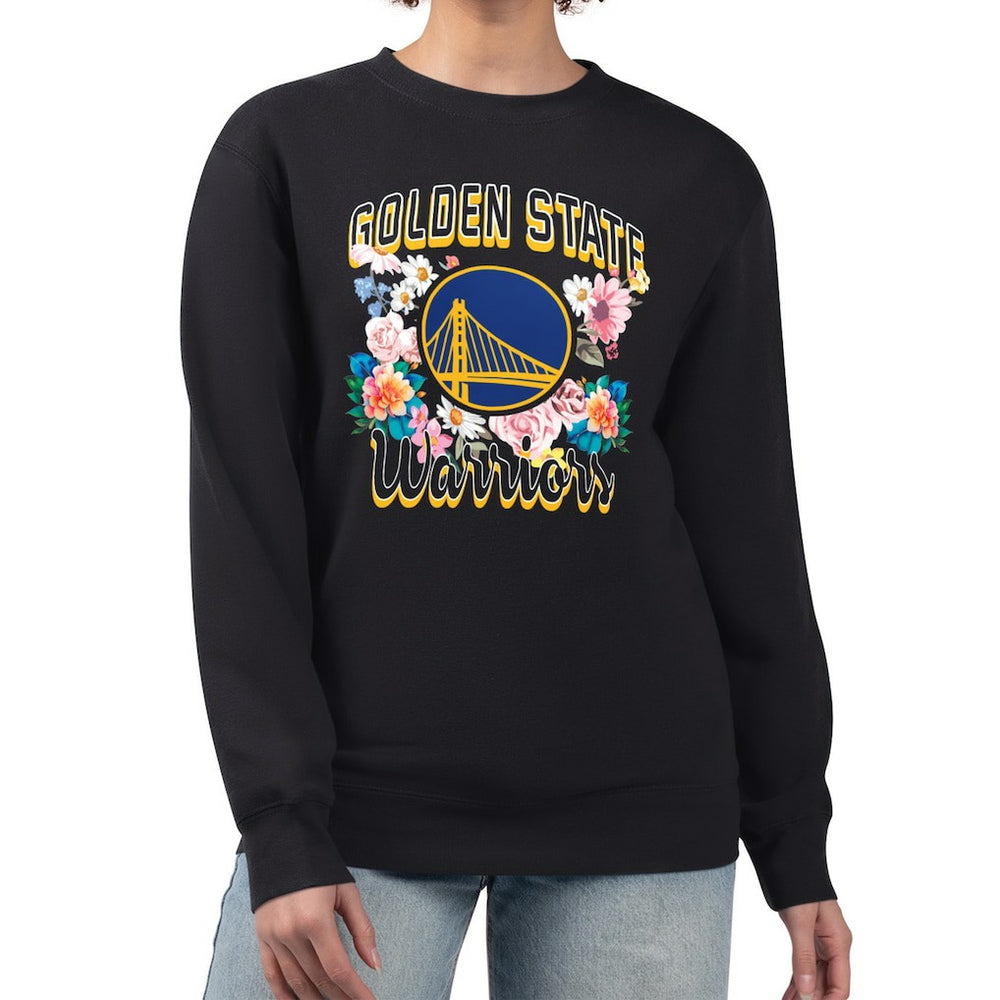 Golden State Warriors G-III 4Her by Carl Banks Women's Flowers Team Logo Graphic Fleece Crewneck Pullover Sweatshirt Black