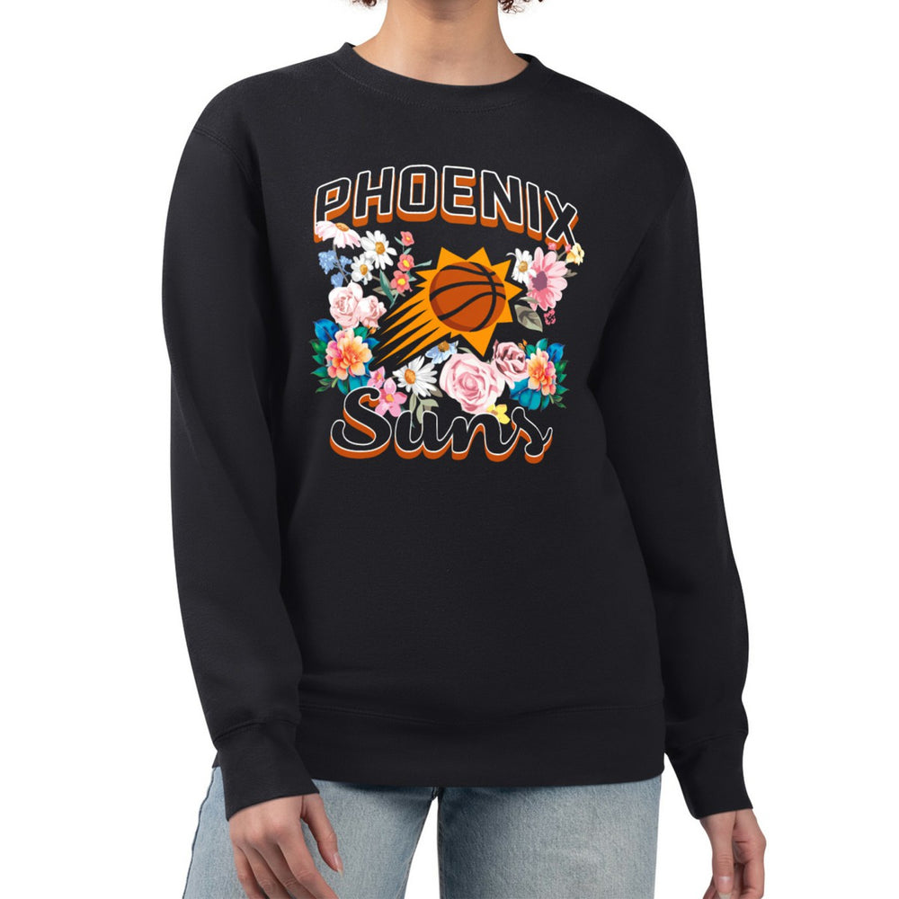Phoenix Suns G-III 4Her by Carl Banks Women's Flowers Team Logo Graphic Fleece Crewneck Pullover Sweatshirt Black outlet