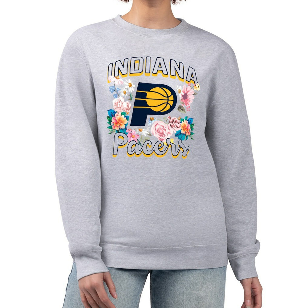 Indiana Pacers G-III 4Her by Carl Banks Women's Flowers Team Logo Graphic Fleece Crewneck Pullover Sweatshirt Heather Gray