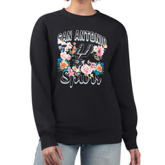 San Antonio Spurs G-III 4Her by Carl Banks Women's Flowers Team Logo Graphic Fleece Crewneck Pullover Sweatshirt Black outlet