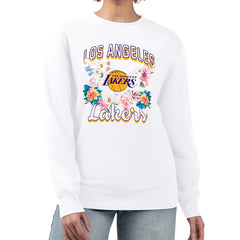 Los Angeles Lakers G-III 4Her by Carl Banks Women's Flowers Team Logo Graphic Fleece Crewneck Pullover Sweatshirt White