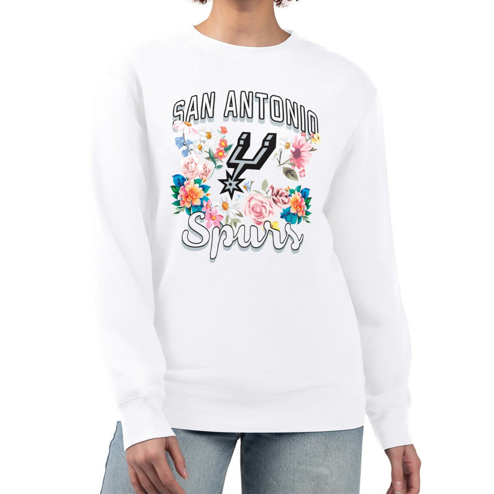 San Antonio Spurs G-III 4Her by Carl Banks Women's Flowers Team Logo Graphic Fleece Crewneck Pullover Sweatshirt White outlet