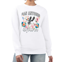 San Antonio Spurs G-III 4Her by Carl Banks Women's Flowers Team Logo Graphic Fleece Crewneck Pullover Sweatshirt White outlet