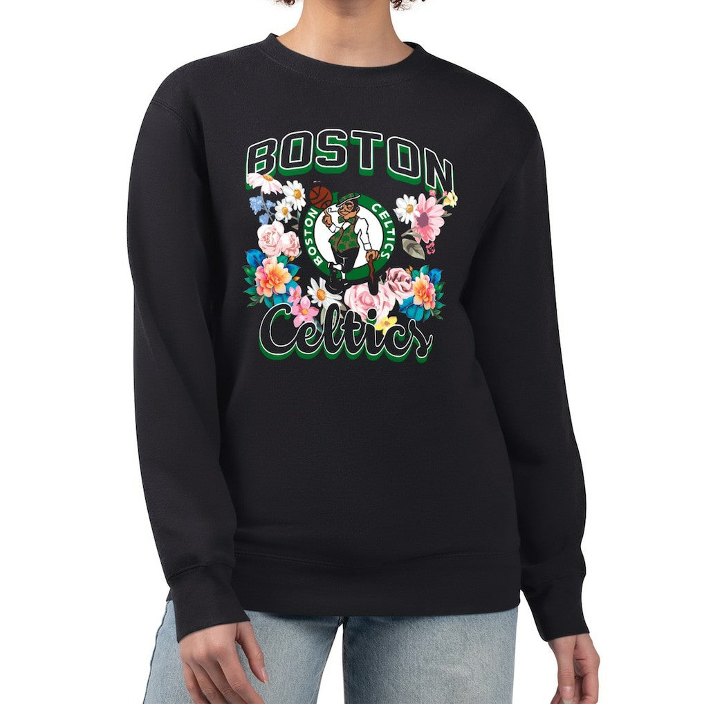 Boston Celtics G-III 4Her by Carl Banks Women's Flowers Team Logo Graphic Fleece Crewneck Pullover Sweatshirt Black outlet